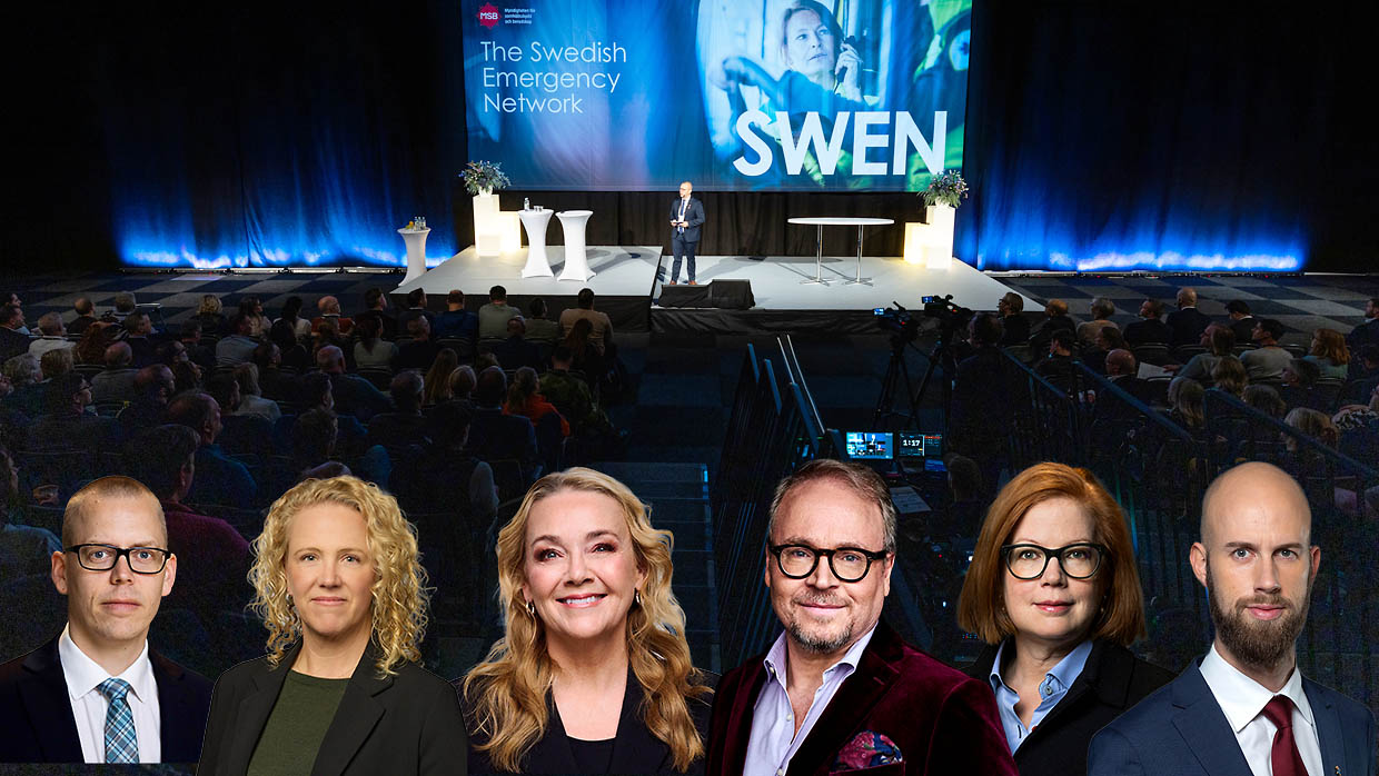 Föreläsningssal, porträtt av talarna Ronny Harpe, Karin Lönnheden, Ellinor Persson, Fredrik Lindström, Anna Starbrink och Carl-Oskar Bohlin.