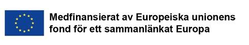 EU-flagga samt texten Medfinansierat av Europeiska unionens fond för ett sammanlänkat Europa
